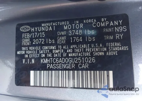 2016 Hyundai Veloster z USA, uszkodzony, nr VIN KMHTC6AD0GU251026